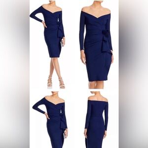 Chiara Boni off the shoulder bodycon midi dress Navy blue.